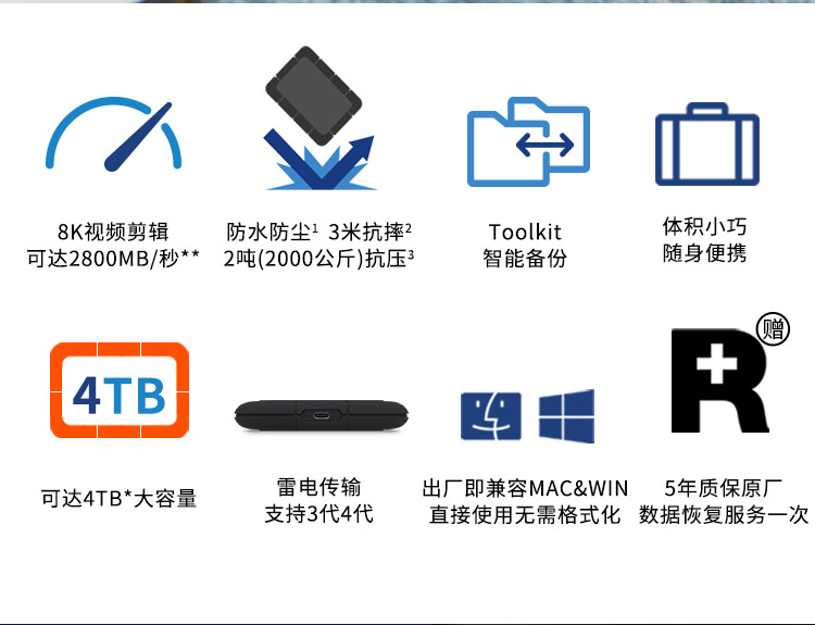 雷孜LaCie移动固态硬盘1t高速2t莱斯外置雷电防摔ssd
