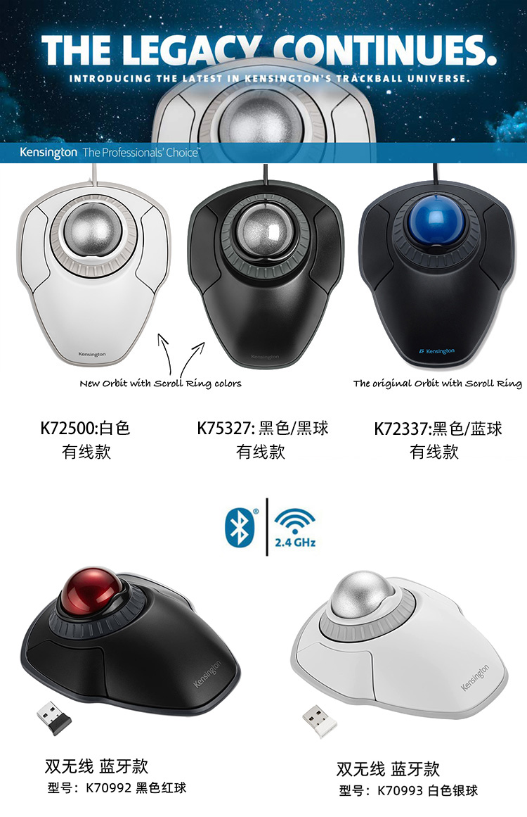 美国鼠标有线轨迹球 Kensington懒人手指鼠标画图调色